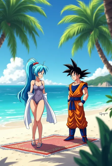 Bulma and Goku on the beach 