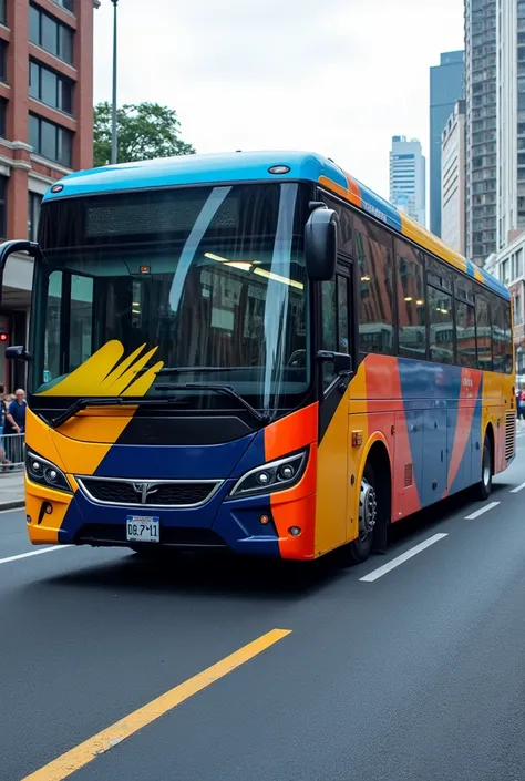 Create a fully bus livery with blue yellow and red colour