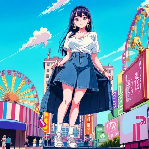 
perspective from above giantess giant girl
masterpiece unreal engine anime style delicate picture 4k 90s giant crowd amusement park giant girl standing at an amusement park ferris wheel roller coaster crowd skirt big breasts white T-shirt summer clothes s...