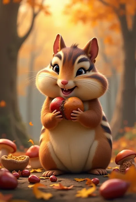 Cute Chipmunk　Striped Squirrel　I like pranks　Autumn specialties　Plump　glutton　Cheek pouch　Fancy　Emotional　Looks like a Disney character　Nuts　Walnut acorn　chestnut　赤いNuts　mushroom　
