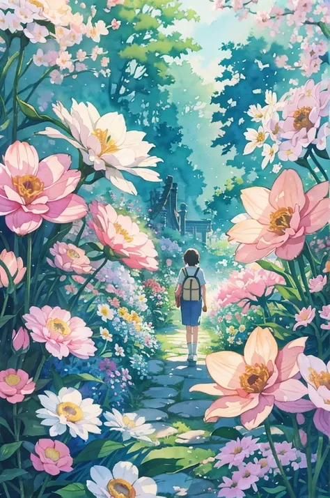 Studio ghibli inspired,Watercolor Floral, Garden Background, Watercolor, Blurry, Flower, Floral Phone Wallpaper