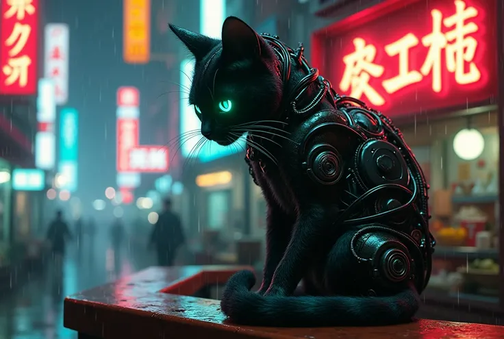 A Hollywood movie poster, text at themiddle says "GROK 2 FLUX" ,Masterpiece, 4k, 8k, high quality, highly detailed, concept art, A cyberneticly enhanced cat, glowing neon green eyes, cables on back, robotics, one paw is metalic, looking at viewer, sitting ...