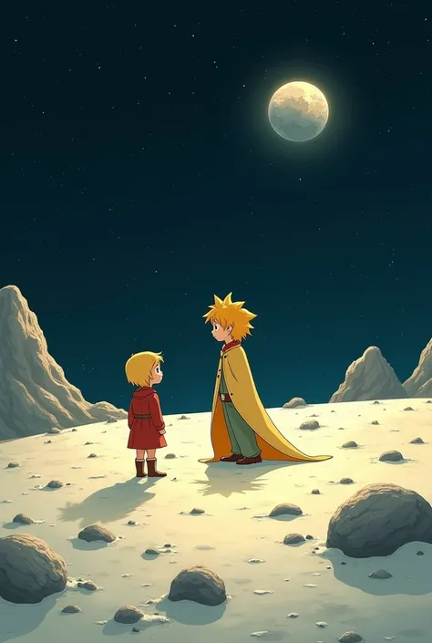 Tinrin découvre le petit prince sur la lune