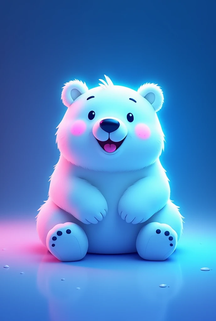 Cute cartoon neon polar bear with a white blue background