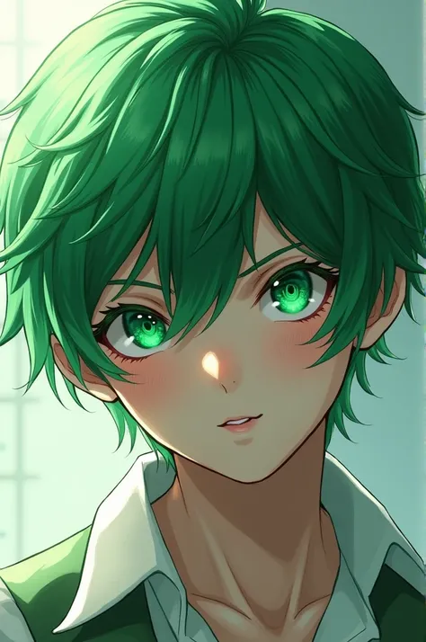 Anime boy eye Green hair black