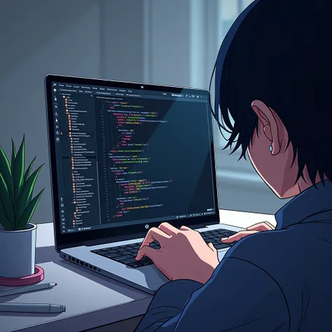 a laptop screen that runs Fedora Linux, and there is some code editor hacking on OPENSSL, anime style