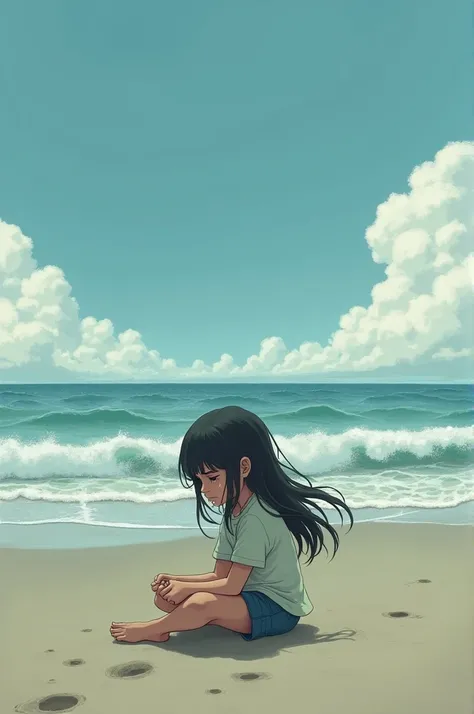 A girl crying on the beach