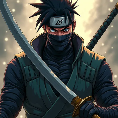 (masterpiece:1.2) (best quality) (detailed) (intricate) (8k) (HDR) (wallpaper) (cinematic lighting) (sharp focus), Zabuza from Naruto,a man wearing bandages allover his body and has a huge great sword, Naruto artstyle 