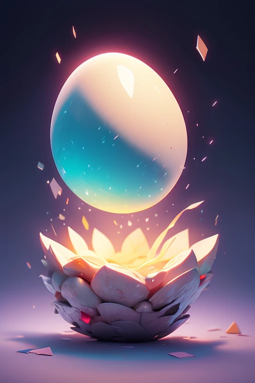 Create an image of a monster egg floating in mid-air., There is a light.. The image should be sharp and detailed, with beautiful colors.