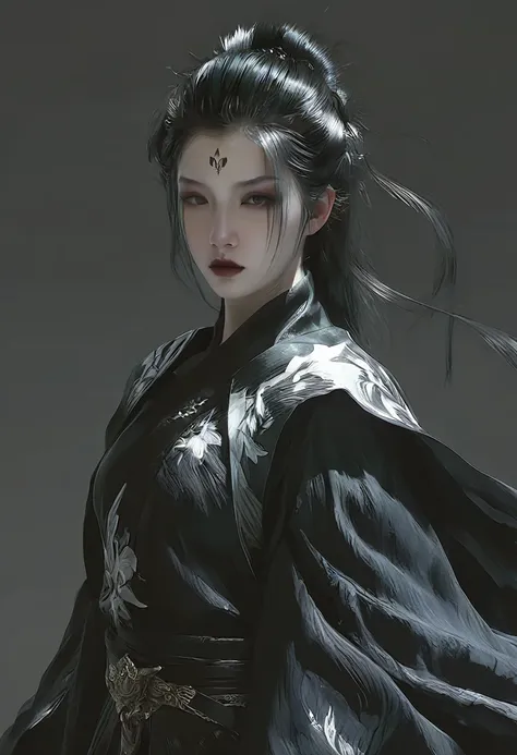 a woman with black hair and white skin, artwork in the style of gu weiss, gu weiss, the style of wlop, ross tran and wlop, inspi...