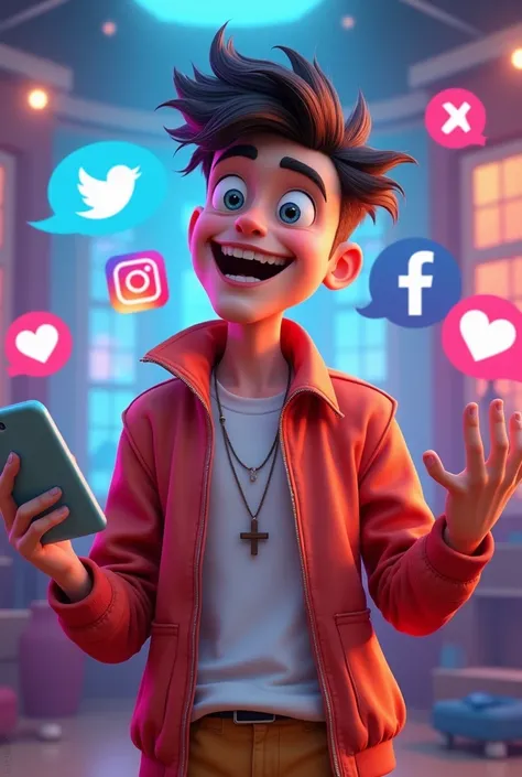 Make an animated image of a comedy content creator for dp of three boys friends by the name of "Kalakari4fun" with YouTube Facebook and Instagram logo and social media logos also