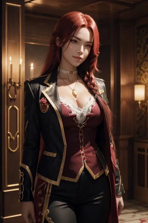 i want to be a powerful figure behind the scenes！,iris midgar,red hair,long hair,outside flip,with a single braid on one side on...