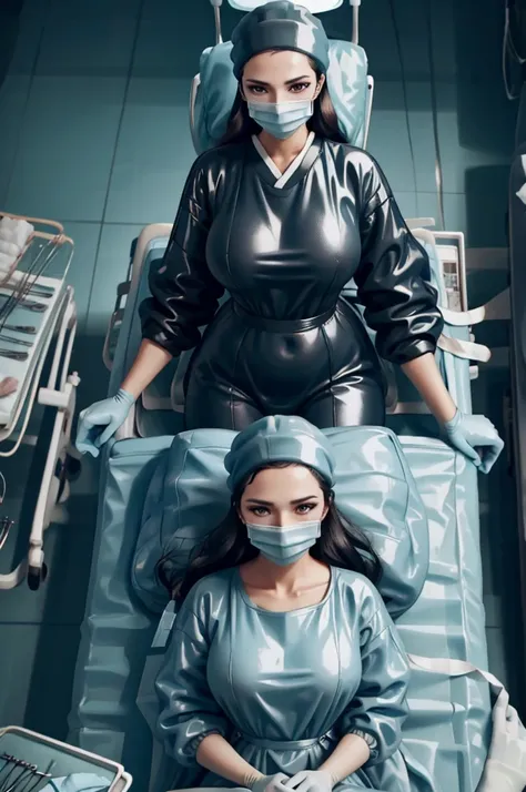 nurse uniform,hospital, latex nurse suit,nurses,busty,elbow gloves,labcoat,black hair woman,red eyes , gigantic ,medical instruments,asian nurse,two nurses,speculum,examination room,oversize ,big ass ,strap on, lay on table ,legs spreaded,giving birth,gyno...