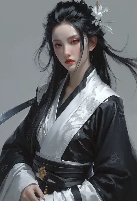 a woman with black hair and white skin, artwork in the style of gu weiss, gu weiss, the style of wlop, ross tran and wlop, inspi...