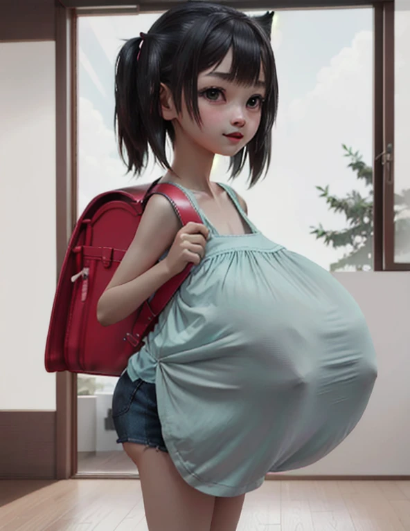 score_9, score_8_Excellent, score_7_Excellent, Highest quality, masterpiece, sauce_anime,
One Girl, Japanese Girls, Friendly, smile, Black Hair, short hair、Short Pigtails、black eye, big_eye,タレeye、 Very large breasts:1.5, whole body, (red school bag backpac...