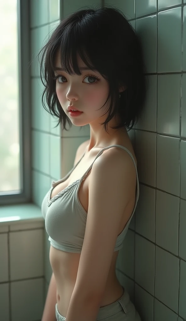 Realistic glowing skin, (sweating:1.8),Stand backwards,Look back at your face,Always look at the camera,(sweating:1.8),(Beautiful nipples in real life:1.2),,(whole body:1.8),(sweatingで汗ばんだリアルな白い肌:1.9),White socks, (Black leather shoes:1.8),
,Cold look,Cold...