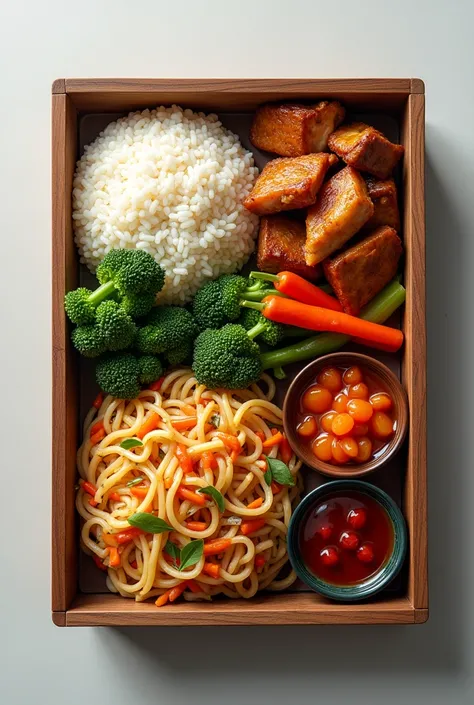 1 yuan worth of lunch box food，Top view，Product image，Reality