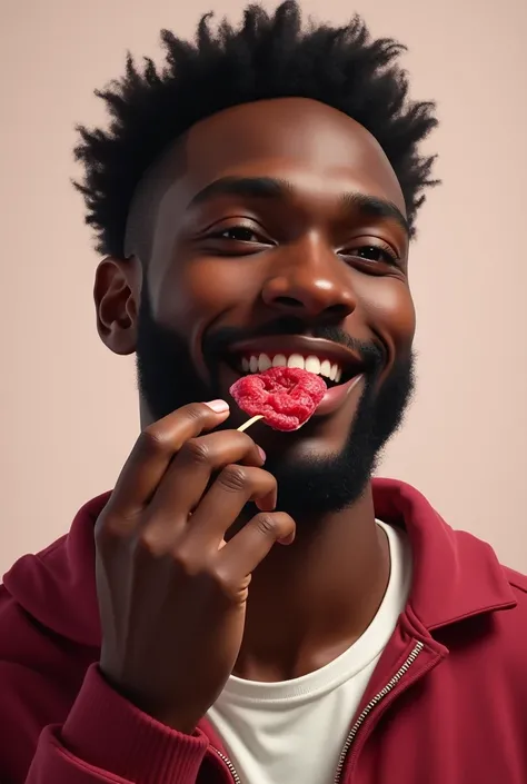 Black man eating frambozen 
