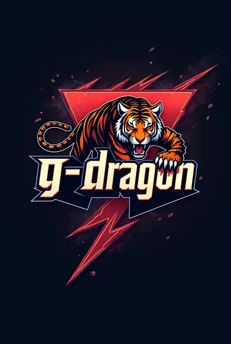 A gaming logo, with text "G-DRAGON", the theme is anime and put tiger king on tha and number 7