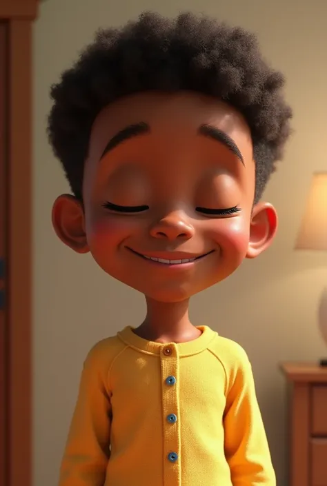 arafed image of a young african american boy standing in a room, close eyed, pixar character, pixar renderman render, pixar octane render, pixar. octane render, as a pixar character, pixar portrait 8 k photo, depicted as a pixar character, pixar render, id...