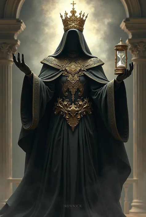 The holy death with a crown and in one hand the oz and in the other an hourglass 