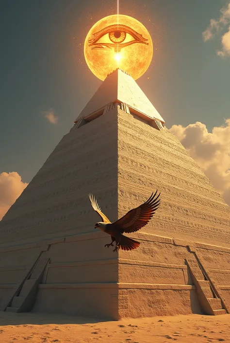 A pyramid with an eagle inside and the eye of Horus 