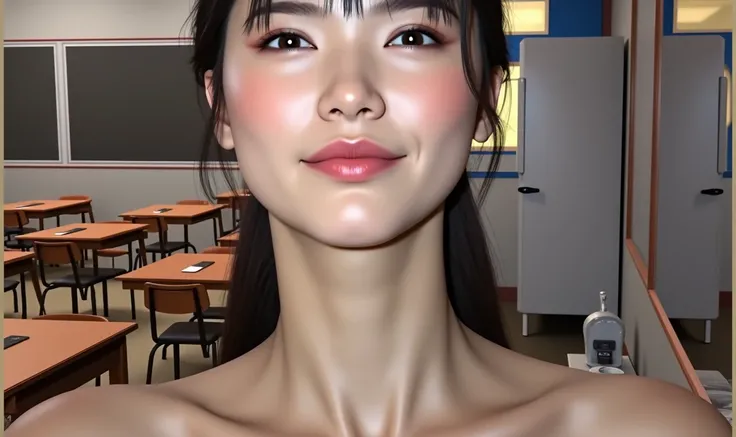 Beautiful Japanese face woman, image from the neck up, woman with a long neck　 front face adult woman photorealistic