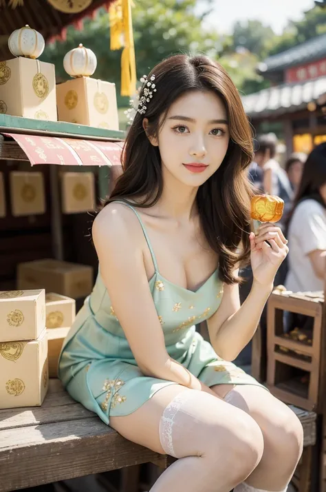 (((best quality))),(((ultra detailed))),(((masterpiece))),illustration,((1 beautiful girl,solo)),(shoulder-length straight bob:0.8),((slim,thin)),((small breasts,flat chest)),delicate face, twinkling eyes,(flowing osmanthus flower dress:1.3),(slender legs:...