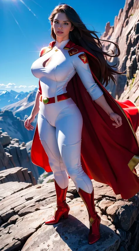 superwoman (miss, superman costume in white with red and gold details) from dc comics, full body picture, reality, high detail, ...