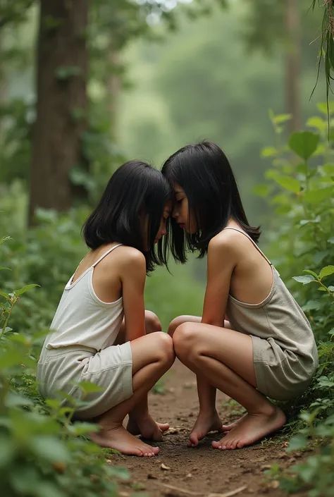 two girls peeing, squatting, squat toilets