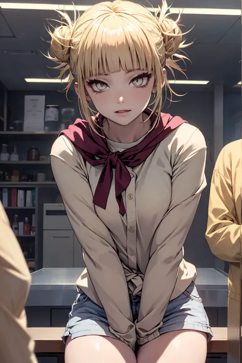 (himiko toga),(short blond hair with two messy pulps),yellow eyes with thin pupils),(vestindhimiko toga),(short blond hair with ...