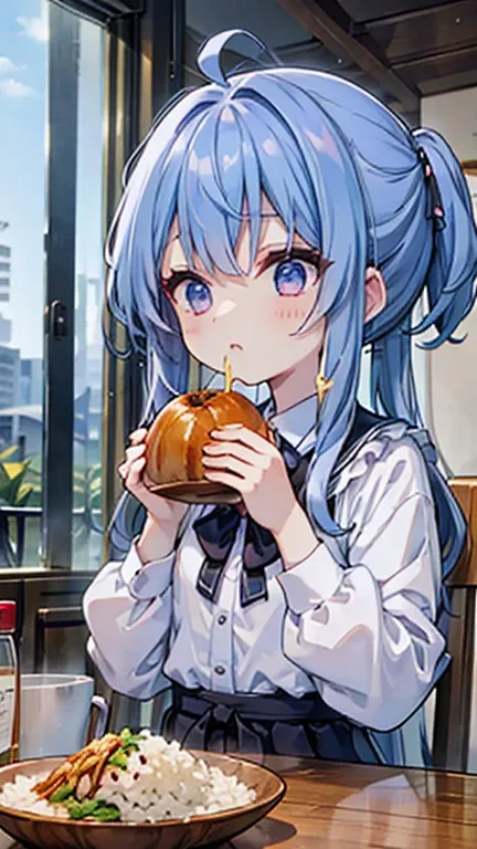 A girl eating delicious rice