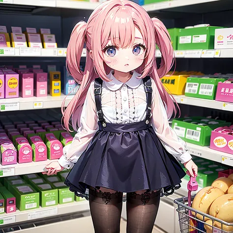 Shopping at the supermarket、There are items in the basket、Pick up and select the product、Merchandise Shed、Have a basket、A vibrator is inserted into the pantyhose、blush、Body fluids are dripping from the base of the inner thighs、The vibration of the vibrator...