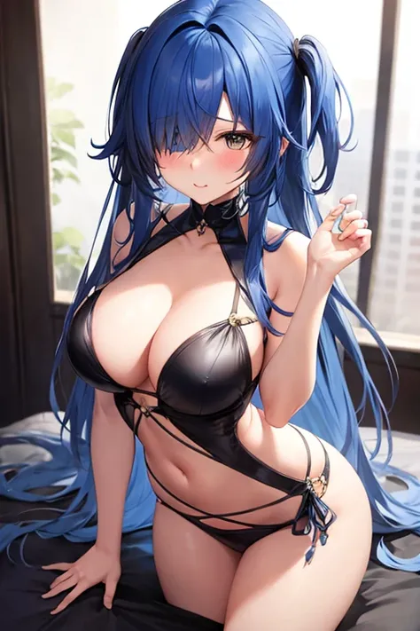 sexy、Blue Hair、Long Hair、One-eyed、Tsundere