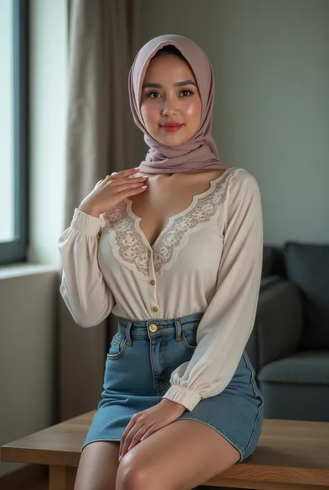 Office Women，Malaysian Muslim women，Islamic headscarf，See-through clothes，Short skirt，photograph，reality，beauty，Looking at the camera，front，Sexy，Cleavage，whole body，See the legs，HD pictures,Positive sister，Unbutton，See the chest，，Small leak，Cute face，nice，...