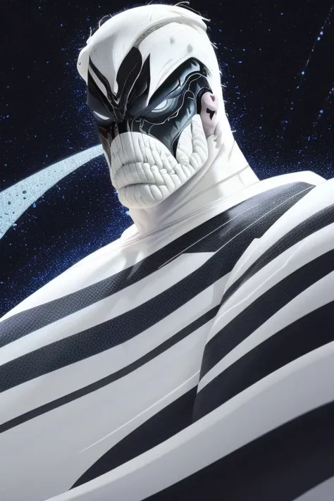 1man, prominent muscular body, venom symbiote bodysuit, larger white spider logo in his venom symbiote, handsome, closer distance face, hd, high quality, 4k resolution