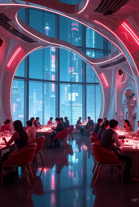 Interior of a luxury restaurant with all the technology of the 80s in every detail