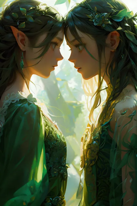 a girl in green dress attack  on anther girl, like they are fighting, fae