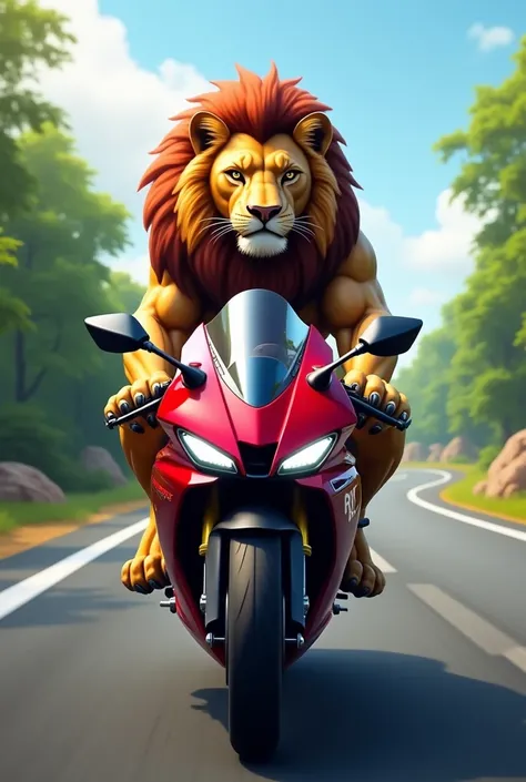  Lion animal with ride yamaha r15 bike