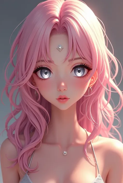 female, with light pastel pink beautiful long thick pastel pink hair that reaches the knees with beach waves. Beautiful SILVER doe eyes. Light caramel skin tone. Extremely gorgeous and sensual. Very Small waist. Thigh gap. Wide hip. Bubble butt. Flat stoma...