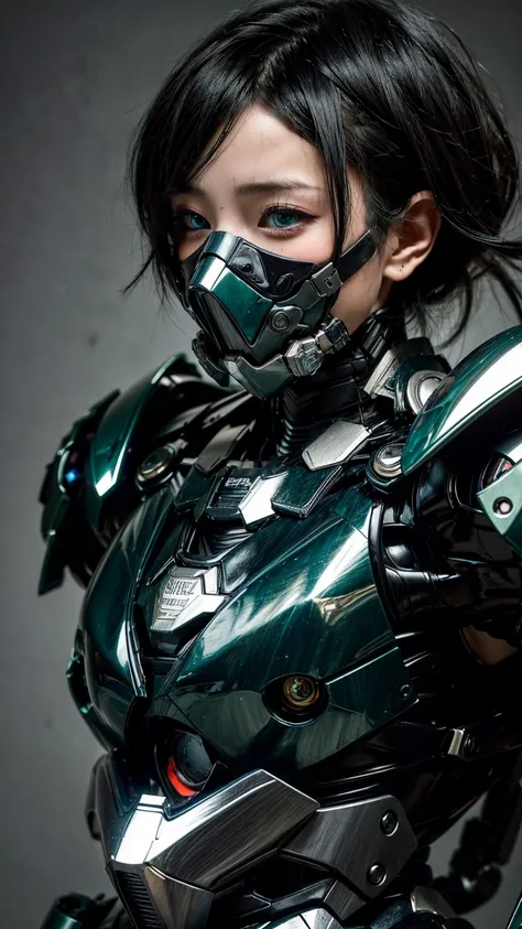 Textured skin, Very detailed, Attention to detail, high quality, 最high quality, High resolution, 1080P, hard disk, beautiful,(War Machine),beautifulサイボーグ女性,Mecha Cyborg Girl,BATTLE MODE,Girl with a mechanical body　Black Hair　Short Hair Boyish　Dark green ar...