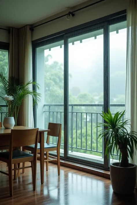 Indoor blinds designed to protect against heavy rain and strong winds, typically used in areas prone to monsoon weather. They are made from durable, waterproof materials like PVC plastic used in balconies, or outdoor dining areas to keep the space dry whil...