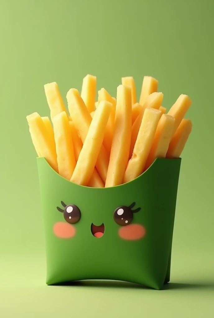 Make a cute a fries made with spinach with face