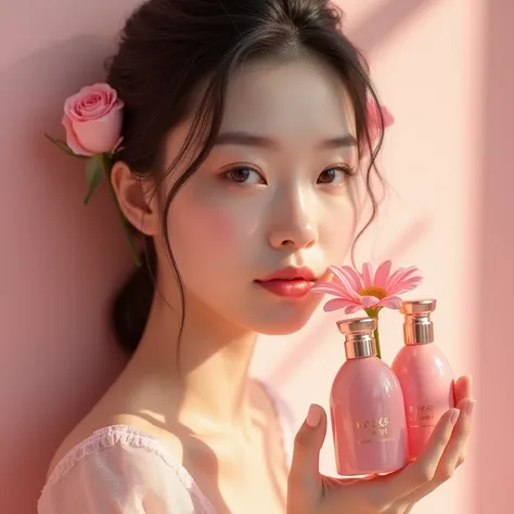 Beautiful girl，Rose essential oil，Showcase products