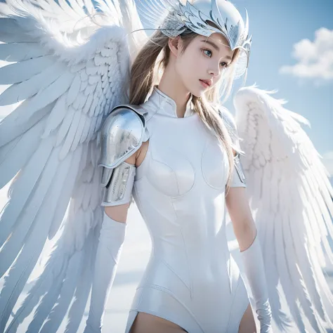 1girl angel winged helmet angel_wings armor feathers_Long wing feathers_Hair Shoulder Armor Shoulder_Armor single piece_Upper wing separation_The body is white_Theme White_Wings Wings