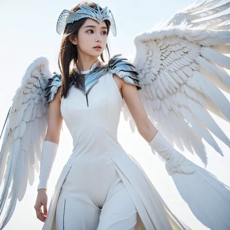 1girl angel winged helmet angel_wings armor feathers_Long wing feathers_Hair Shoulder Armor Shoulder_Armor single piece_Upper wing separation_The body is white_Theme White_Wings Wings