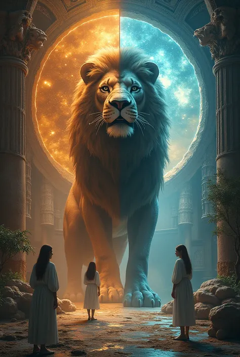 ### **General Scenario:**
The scene is divided into four distinct quadrants, each representing a sign with a specific atmosphere and details that reflect its dreamlike and subconscious characteristics.

### **Dial 1: Lion**
- **enviroment:** A grand arena ...