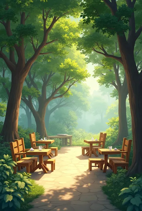 make some trees with tables and chairs in between them
