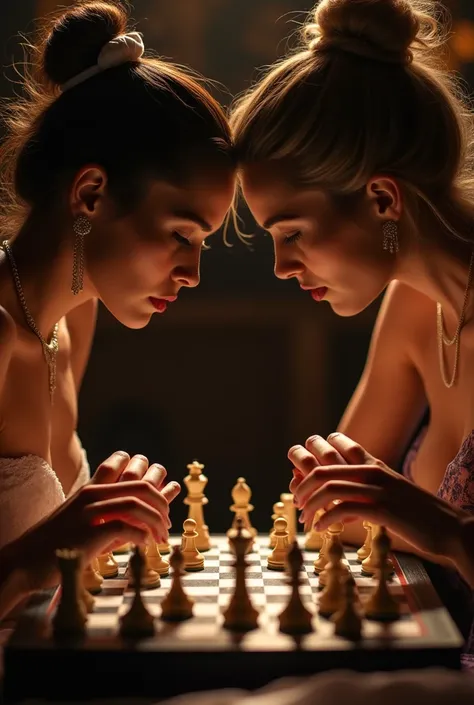 Chess game between two sexy womqn