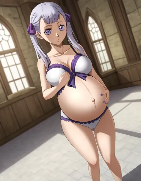 noelle_blackclover, Noelle Silva, Black Clover, long silver hair, waist-length hair, half-up half-down hairstyle, ribbon, side-parted bangs, almond-shaped blue eyes, high-quality, ultra-detailed, beast quality, 8K resolution,
looking at viewer, dutch angle...